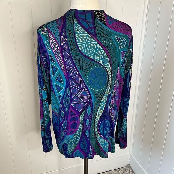 A Touch of Class Clothing Womens S/M Open Front Cardigan Blue Purple Geo Print - Picture 6 of 11